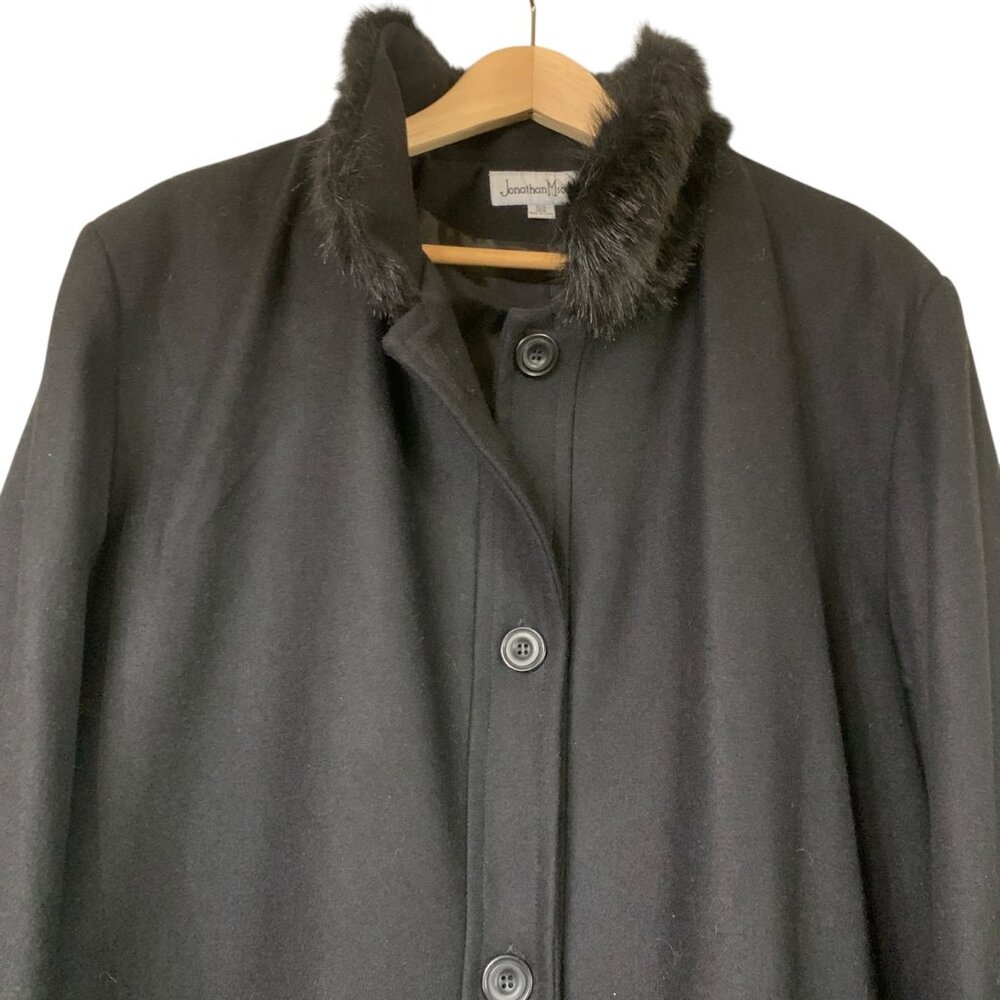 VTG Jonathan Michael Women's Black Wool Blend Long Coat Faux Fur Trim‎ Size 18W - Picture 13 of 15